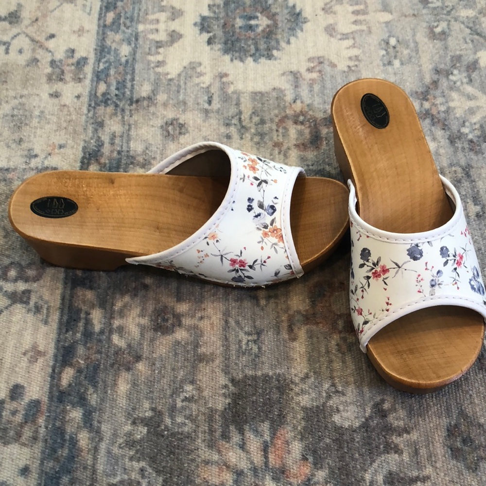 Leather wooden clogs
